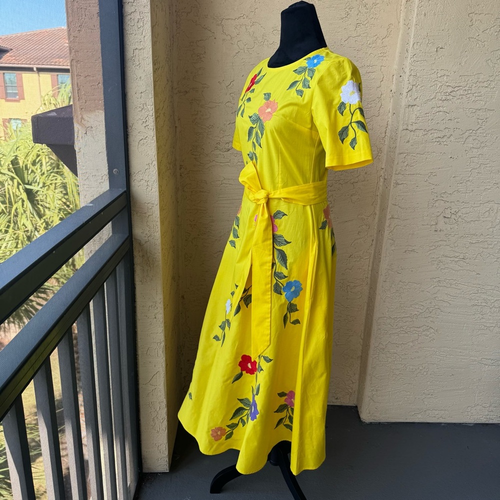 Fanm Mon Gloriosa Dress Sz XS Yellow Floral Embroidered Short Sleeve A-Line NWT - Picture 4 of 13